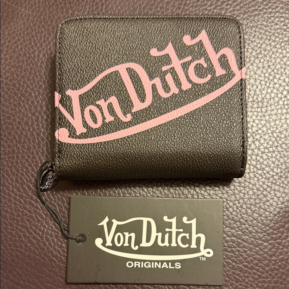 Von Dutch Black Wallet with Pink Script